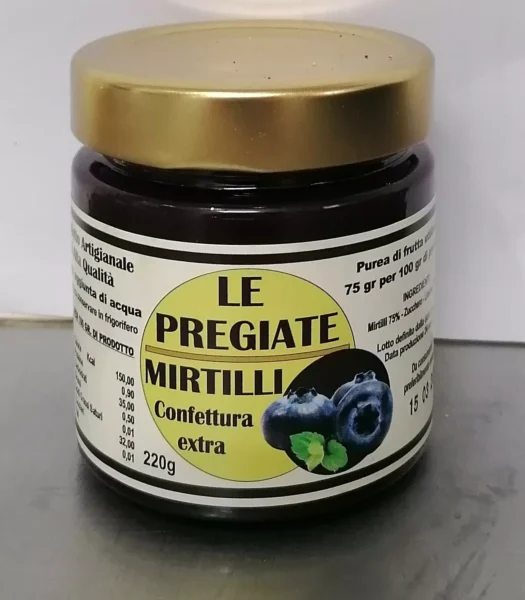confettura extra di Mirtilli prodotto artigianale di alta qualità 220 g