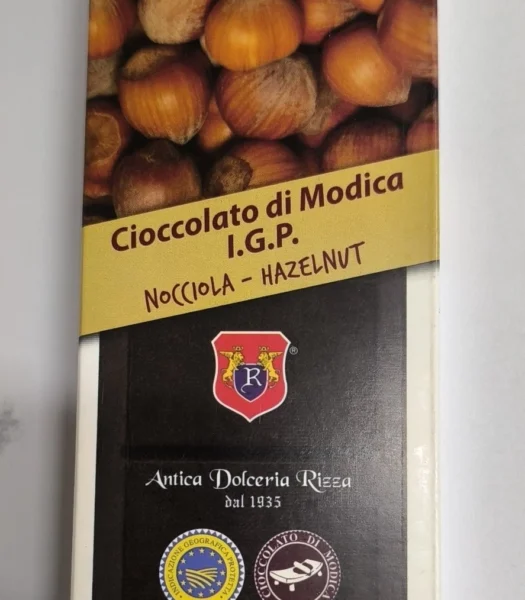 CIOCCOLATO DI MODICA NOCCIOLA ANTICA DOLCERIA RIZZA DAL 1935 SICILIA 100 G